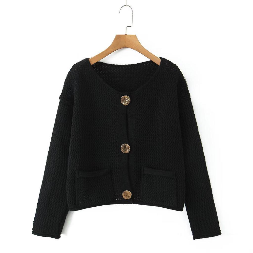 2025 Autumn Women's Chunky Knit Cardigan Sweater with Metal Buttons