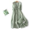 Literary Retro Ramie Round Neck Double Fairy Lace Waist Mid-length Travel Dress Spring and Summer Women's Thin