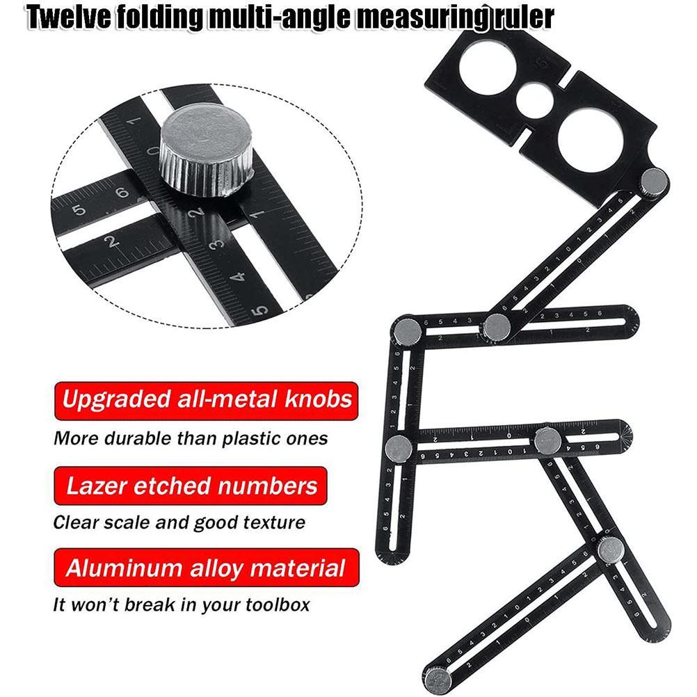 Multi Angle Measuring Ruler Aluminum Alloy 12 Fold Tile Opening Locator Angle Measurement Tool