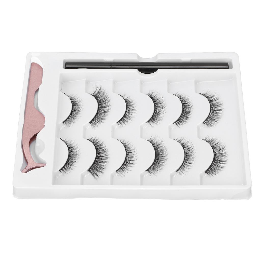 Magnetic Eyelashes Eyeliner Kit 6 Pairs False Lashes Liquid Eyeliner with Tweezers Makeup Tool Set