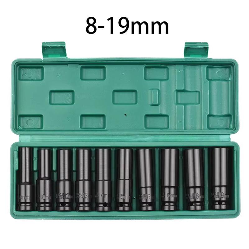 1/2 Inch Drive 6-Point Impact Socket Set 10-Piece Metric Sizes 8mm to 24mm Carbon Steel with Hard Storage Box for Mechanics