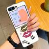 Fashion Kiss Lips Pattern Case For Samsung Galaxy Z FlIP 7 FE 6 5 Plating PC+PU Leather Hybrid Folding Cover For Samsung Z Flip7 Flip6 Flip5