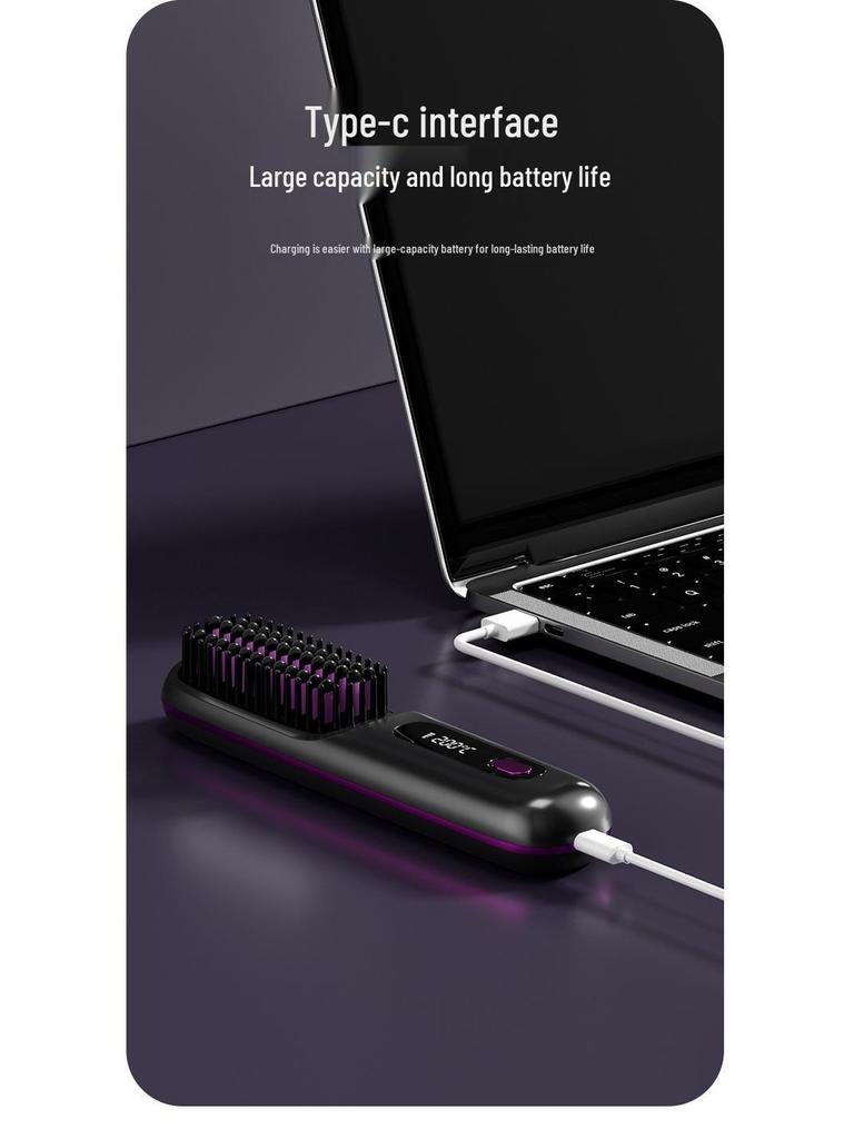 Portable Wireless LCD Hair Straightening Comb - Rechargeable, Negative Ion, No Damage.