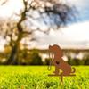 Metal Dog Silhouette Garden Stake Outdoor Decor Puppy Leash Heart