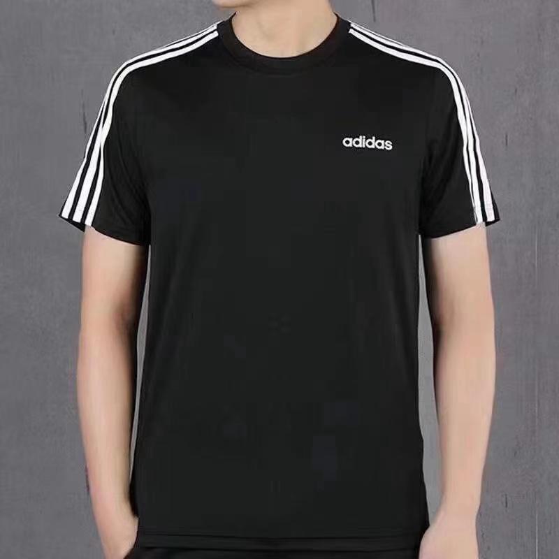 Adidas Striped Shoulder Logo Letter Short Sleeve T-Shirt Men Tops Black FL0349