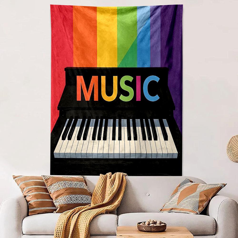 Colorful Music Piano Artwork Patterned Tapestry Decorative Wall Hanging, Home Bedroom Living Room Decor