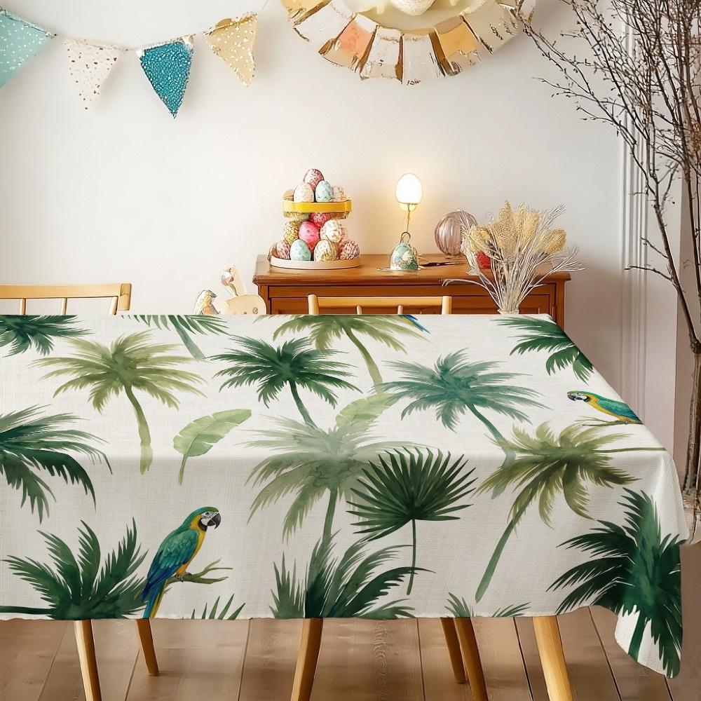 Tropical Palm Tree Parrot Rectangle Table Cloth for Table Decor Kitchen Dining Waterproof Reusable Tablecloth for Tables Party