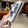 Butterfly Print Leather Lanyard Case For iPhone 18 Pro Max 17 16 15 14 13 Pro Max Luxury Hybrid TPU+PU Anti-skid Soft Phone Cover