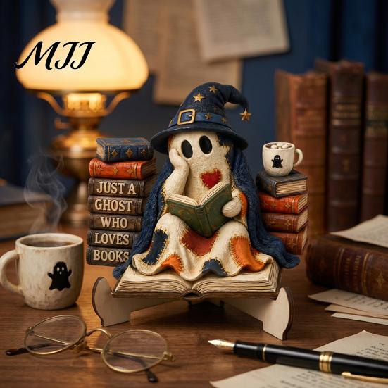Rustic Halloween Ornaments Cute Ghost Ornament, Cartoon Festive Wooden Statue, Theme Party Creative Ornament for Home Atmosphere Props Wood