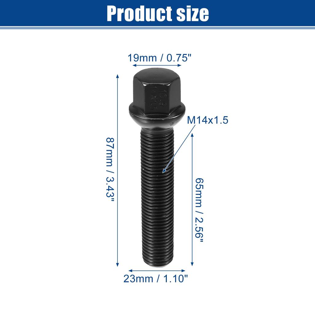 ACROPIX Wheel Spacer Ball Seat Extension Wheel Lug Bolts, M14x1.5, 19mm Hex, 65mm Shank Length, for VW - Pack of 20