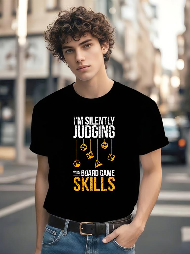 Funny Board Game T-shirt - "I'm Silently Judging Your Life Choices" Saying - Soft Black Cotton Tee for Game Nights