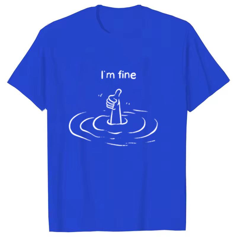 I'm Fine Print T-Shirt Summer Tees For Men Women Oversize Casual Short Sleeve Tops