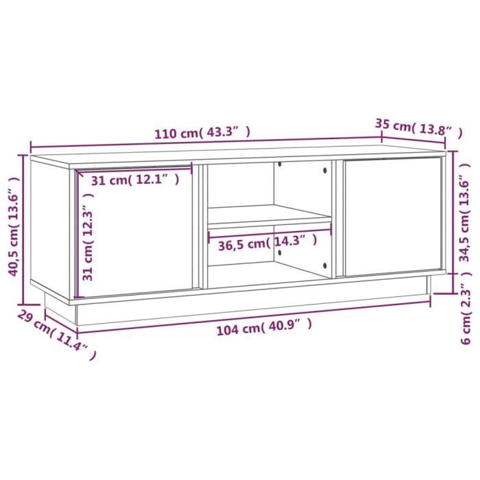 814476 vidaXL TV Cabinet Grey 110x35x40.5 Cm Solid Pine Wood