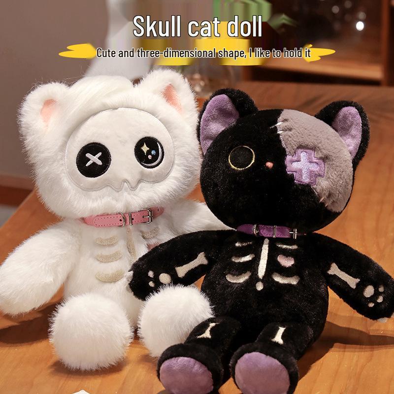 3D Plush Cat Skull Doll - Cute Cartoon Pillow & Creative Gift