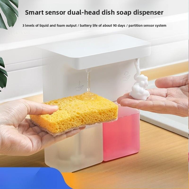 Automatic Detergent Machine Sensor Kitchen Double Head Gel Foam Hand Sanitizer Soap Dispenser Wall Hanging