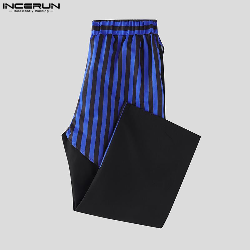 INCERUN 2PCS Men Sleeveless Striped Mesh Sheer Tank Tops Elastic Waist Layers Pants Sets