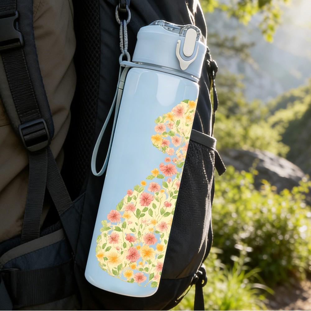 1PC Floral Pattern Dog Silhouette 750ml Color Plastic Sports Water Bottle Leakproof Flip Straw Lid Suitable for Sports Office Home Use