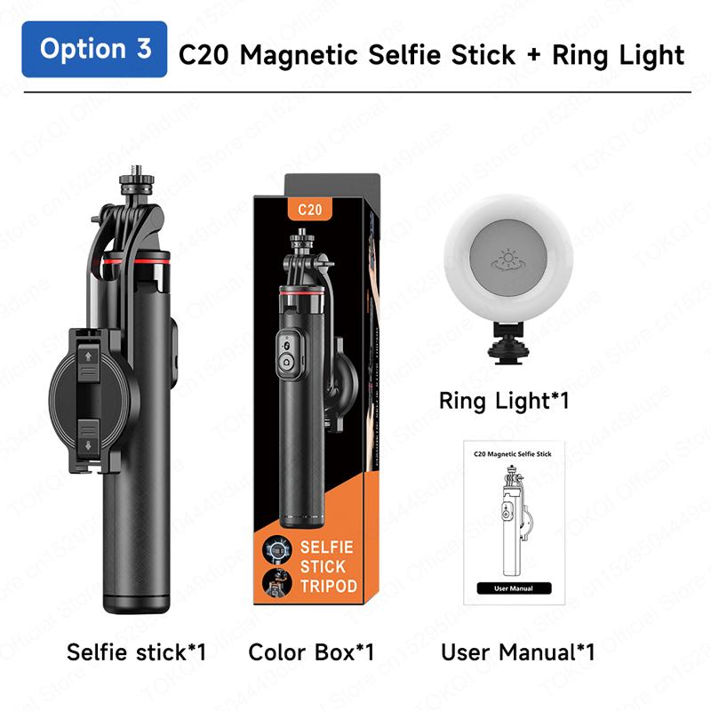 TOKQI C20 Magnetic Selfie Stick Tripod for iPhone Magsafe Hidden Clamp 1/4" Thread Compatible Android Smartphone Action Camera 7