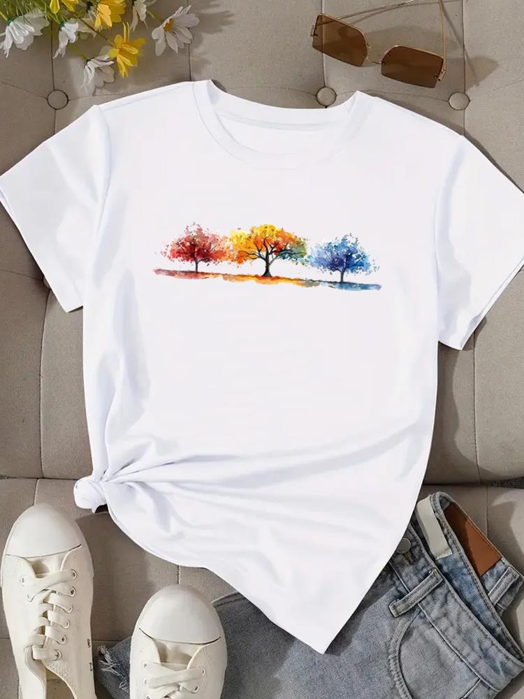 (Asian Size) Woman Print Tee Top Women Sweet 90s Trend Cute Clothing T Shirt Fashion  Female Short Sleeve Graphic T-shirts