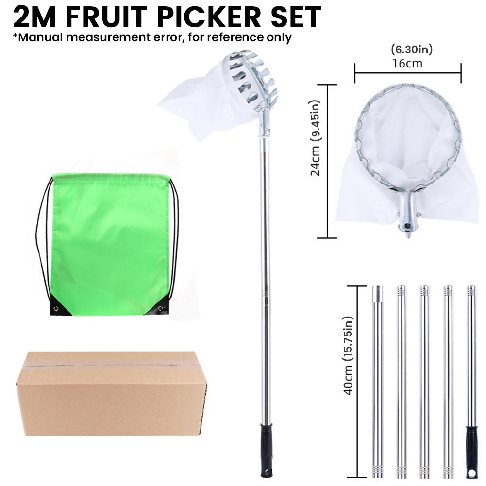 Fruit Picker Pole with Storage Bag Stainless Steel Telescopic Rod Fruit Picker High Tree Orchard Garden Apple Lemon Picking Tool