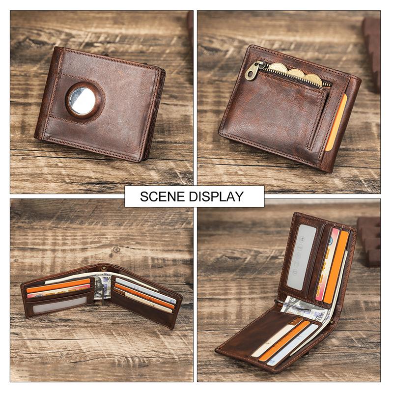 Echtes Leder Männer Brieftasche mit Airtag Slot RFID Geld Clip Kreditkarte Halter Kleine Männliche Geldbörse Münzfach