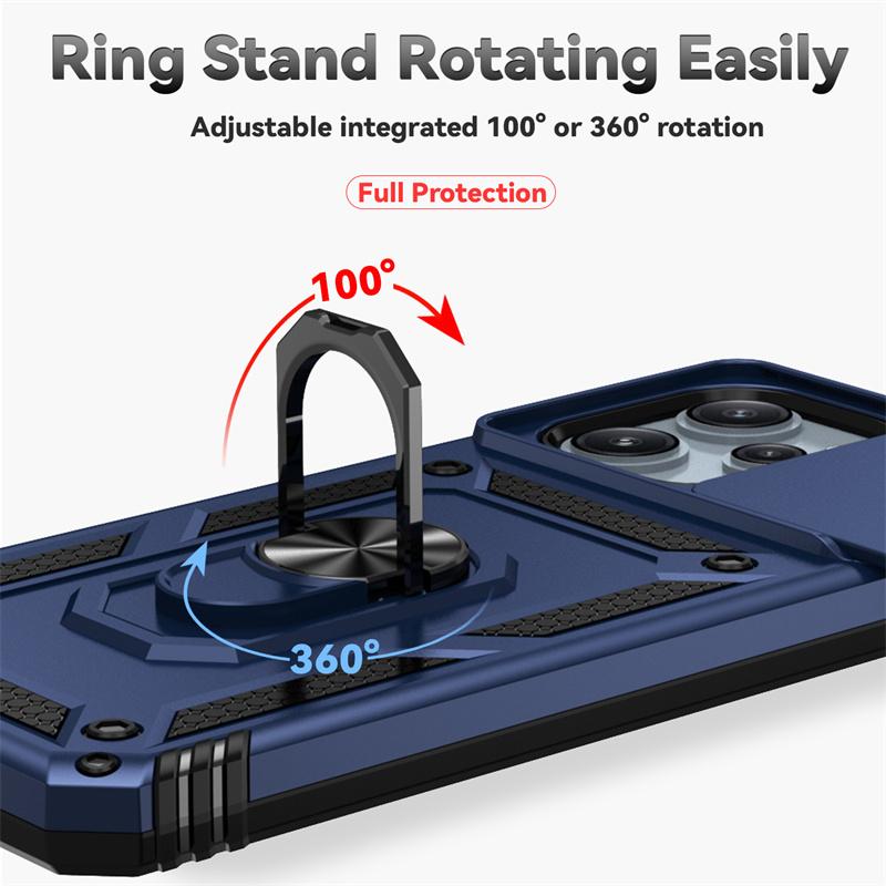 Capa For Xiaomi Redmi 12 4G Case Armor Slide Camera Lens Protect Back Cover for Redmy 12 Redmi12 4G Ring Stand Shockproof Funda