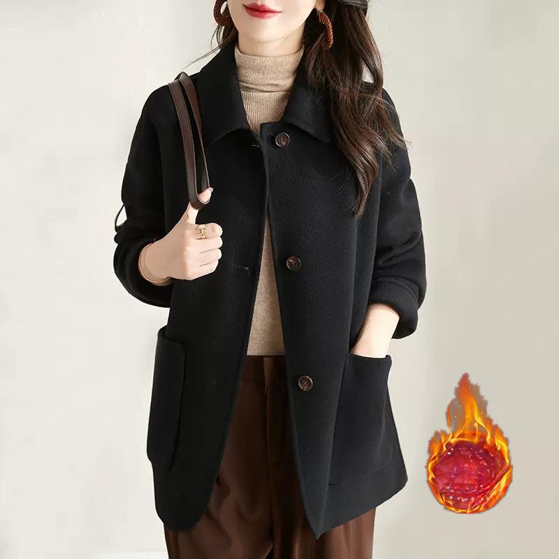 Vlněný kabát pro dámský podzim a zimu nový korejský styl velbloudí jednoduchý vlněný kabát jednoradový kabát pro ženy
