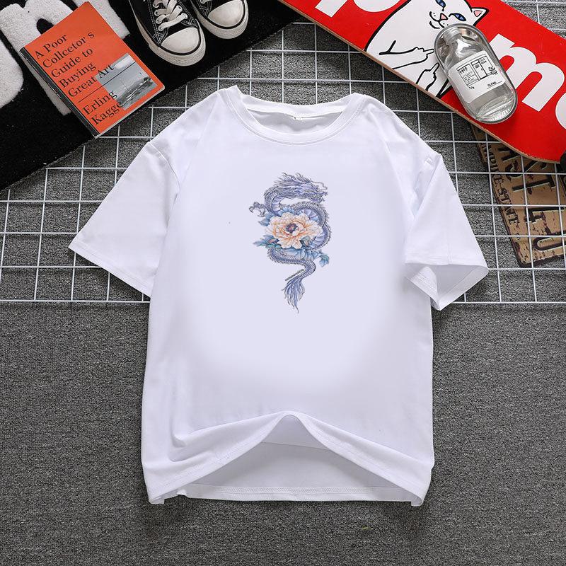 Fashion Dragon Printing Women Aesthetic T-Shirt Tops Summer Graphic Casual T-Shirt Women New Style White Women's Clothes