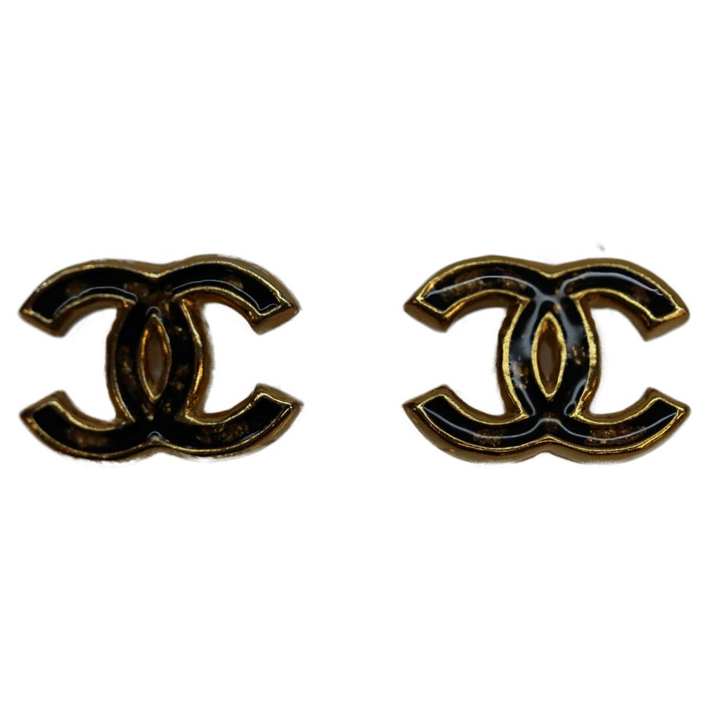 CHANEL L23C Black Gold Plated CC Logos Earrings earring goldUsed