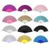Summer Folding Fan with Glitter Powder Portable Plastic Ribs Hand Fan Men Women Dance Performance Props Party Favors