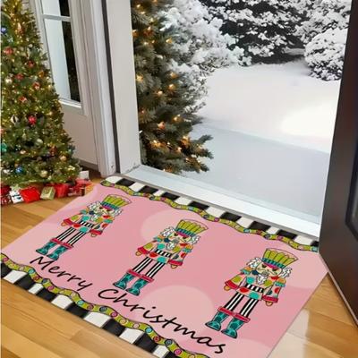 Charming Nutcracker Christmas Welcome Mat Non Slip Machine Washable Polyester Fiber Floor Mat Suitable for Indoor Outdoor Use