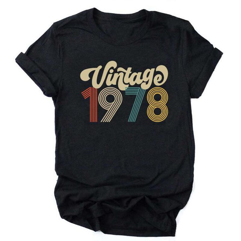 Camiseta De Aniversrio Vintage 1970 Feminina Top Grfico Preto Harajuku Festa De Aniversrio De Quarentena Streetwear Casual