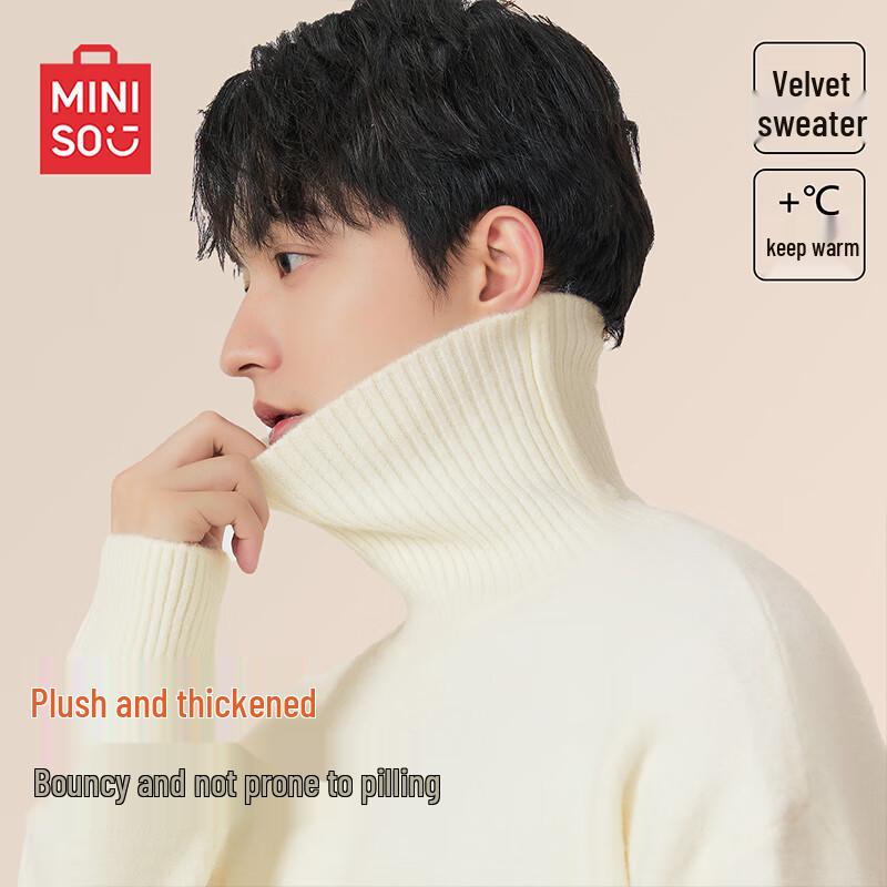 MINISO Men's Soft Fleece Lined Turtleneck Sweater