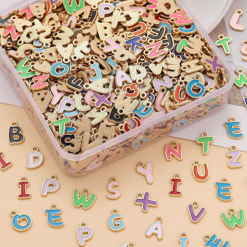 50/100pcs A-Z Alphabet Enamel Charms Colorful Metal Letter Pendants for DIY Jewelry Making Earrings Bracelet Necklace Accessorie