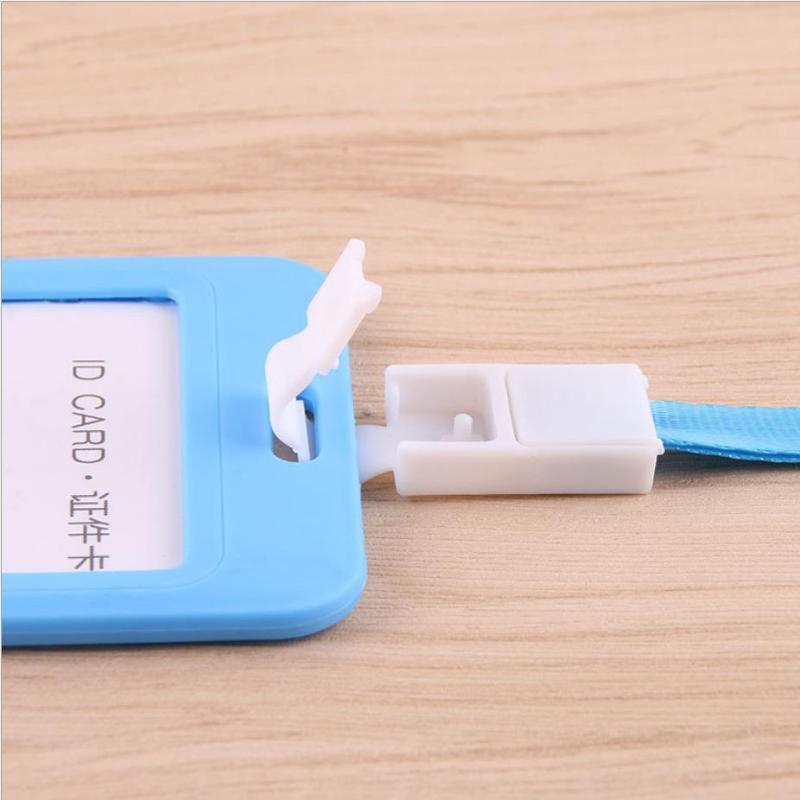 5set Plastic Solid Credit Card Cover Sleeve with Lanyard Office Student Girl Bus ID Card Holder Case Protector for Women Men