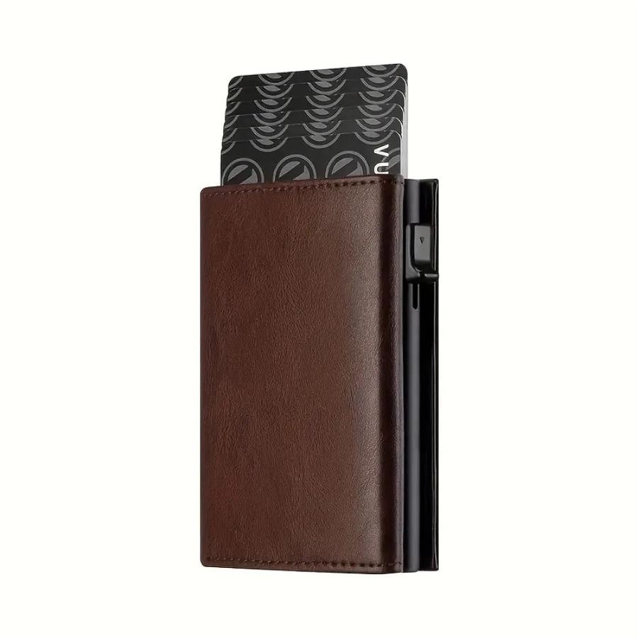 Men s Wallet with Zipper Coin Purse Automatic Pop-up Metal Credit Card Holder Minimalist RFID Blocking Business Card Wallet Ide
