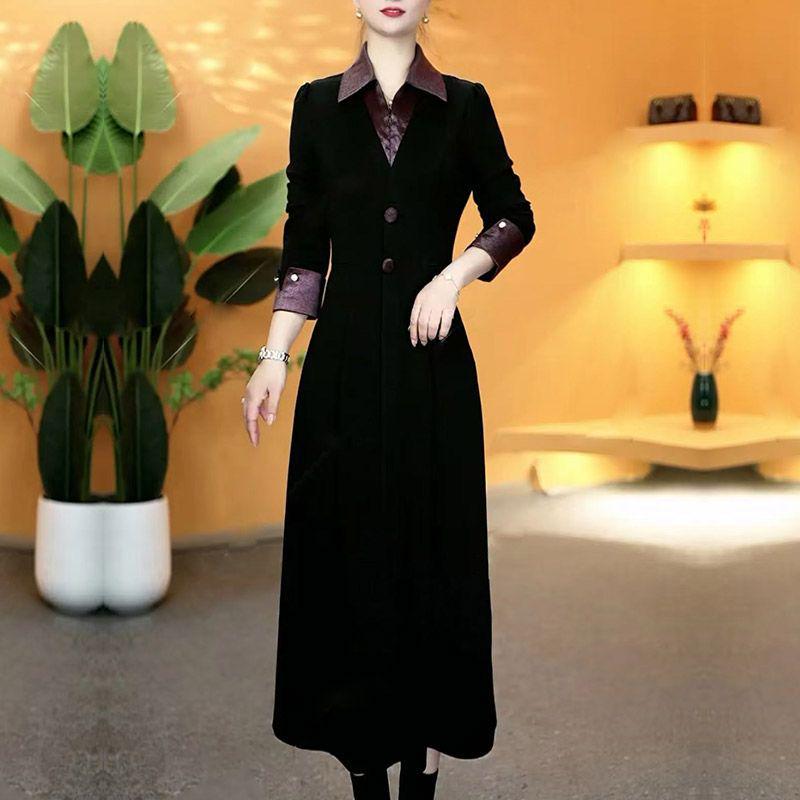 

Стильное миди-платье для пожилых мам на весну и осень: Элегантный костюм-двойка 5XL (150-165 jin)