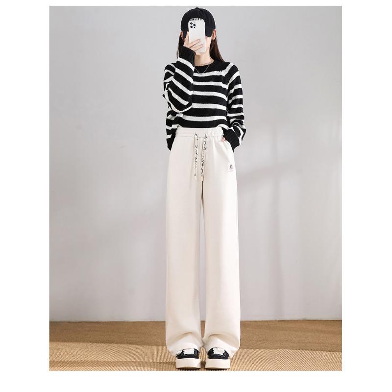 High Waisted Cashmere and Glutinous Rice Pants Knitted Warm Straight Leg Pants