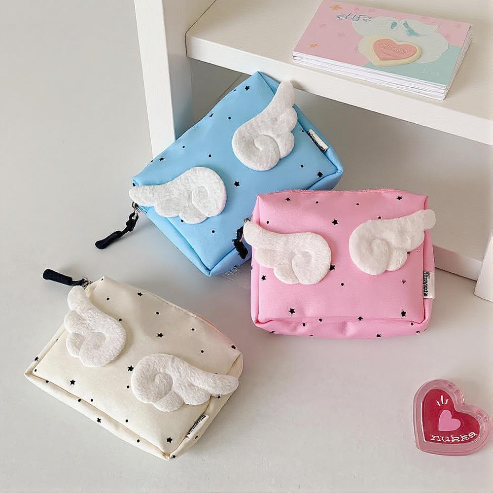 Sweet Kawaii Wings Mini Sanitary Napkin Storage Bag Multi-Layer Headphone Lipstick Organizer Holder Pouch For Makeup Jewelry