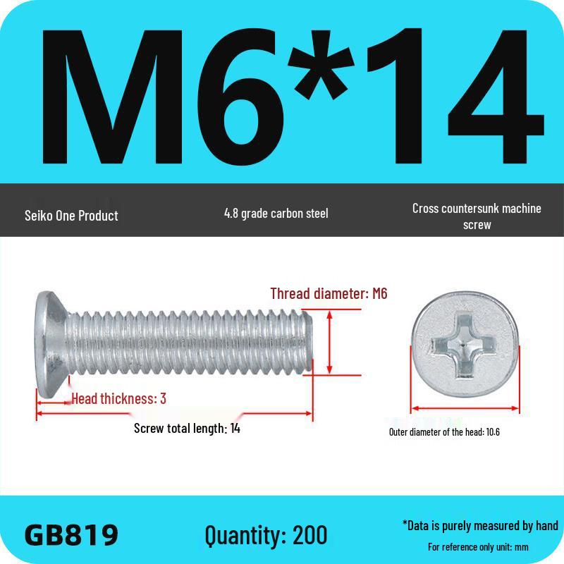 GB819 Zinc-Plated Carbon Steel Phillips Countersunk Screws: M2-M10