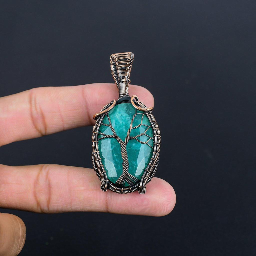 Emerald Pendant, 999 Copper Wire Wrapped Pendant Gemstone Jewelry, Handmade Pendant Amazing Jewelry, Gift For Her