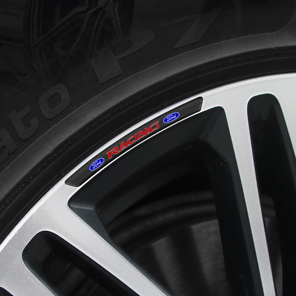 BHSP3 4Pcs Car Wheel Tire Rim Sticker Decor Accessories For Ford Focus Mk2 MK3 MK7 MK4 Fiesta Ranger Mustang Kuga Mondeo Explorer GTD