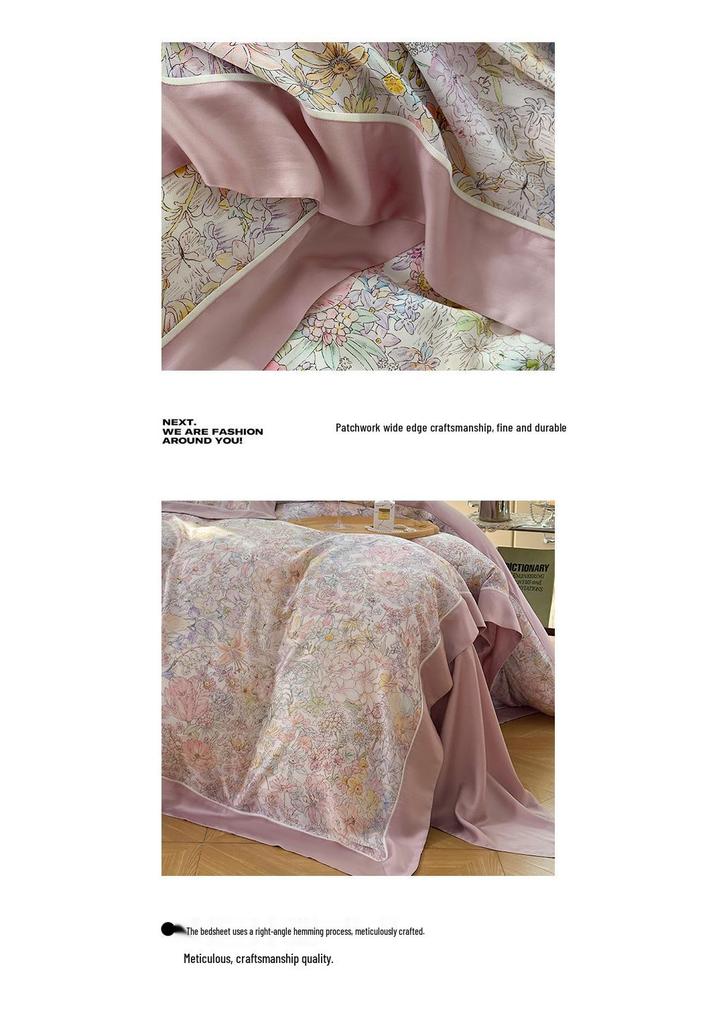New 60s Lyocell Cool Feel Digital Print 4-Piece Bedding Set: Duvet Cover & Bed Sheet for 1.8m Bed
