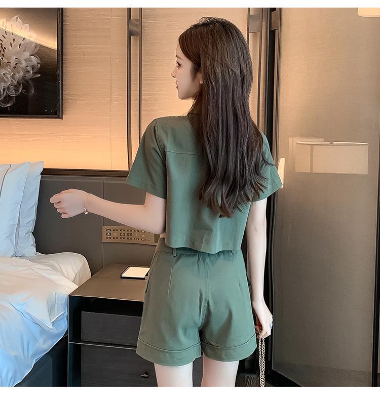 Stylish Two-Piece Women's Suit: European Summer Cotton Shirt & Wide-Leg Shorts