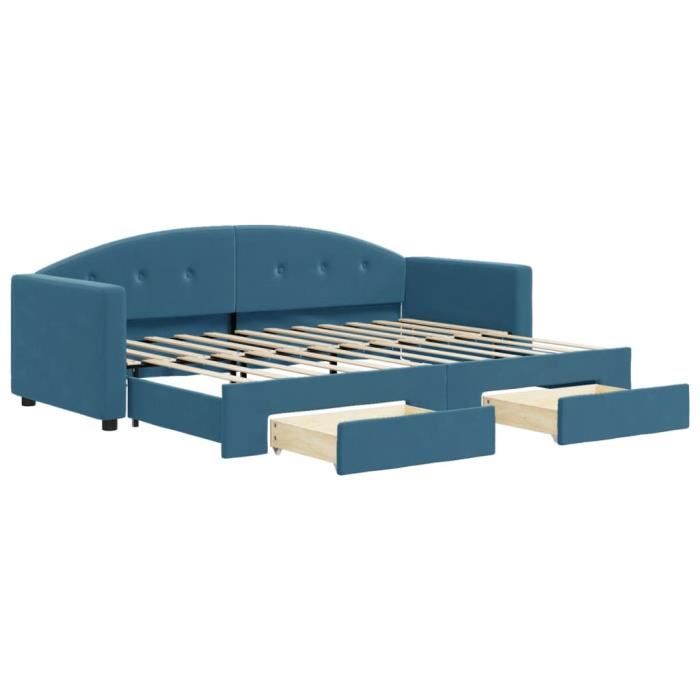 VidaXL Daybed with Trundle and Drawers Blue 80x200 Cm Velvet 3197341