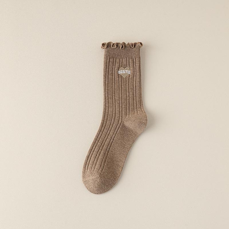 Women's Summer Thin Style Lacy Wooden Ear Edge In The Tube Pile Socks
