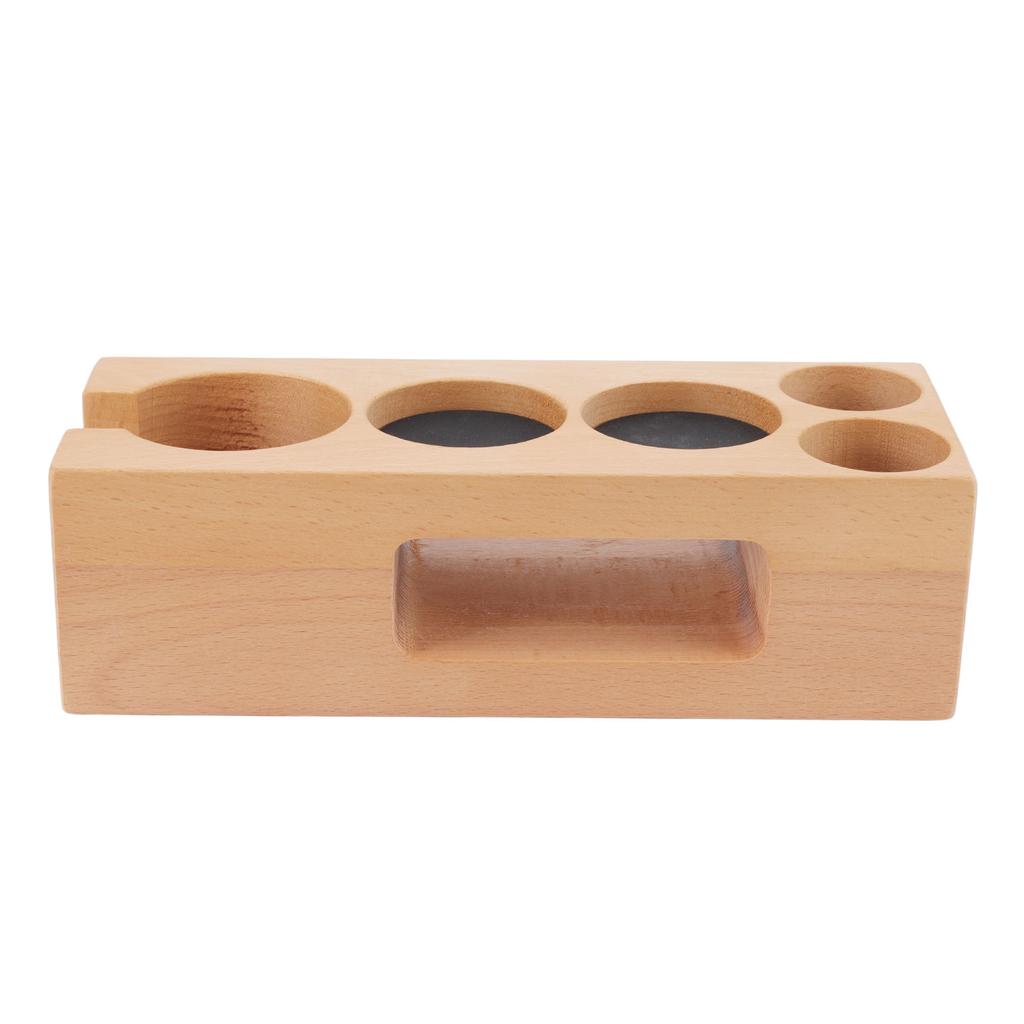 Wooden Coffee Tamper Holder 5 Hole Non Slip Coffee Tamping Station with Mat for Cafes Home