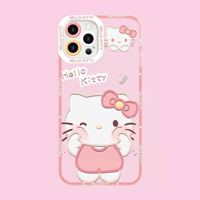 Pink Cute Hello Kitty Phone Case For Iphone 17 Air 17 Pro Max 16 15 14 12 13 11 Pro Max X 16e 16 Plus 13 Mini INS Thin Cover