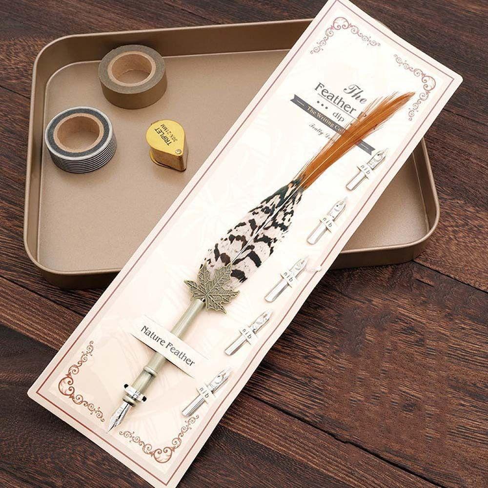 Dipped In Water Signature Ink Pen Fountain Pen Feather Dip Pen Peacock Feather Pen  Birthday Gift