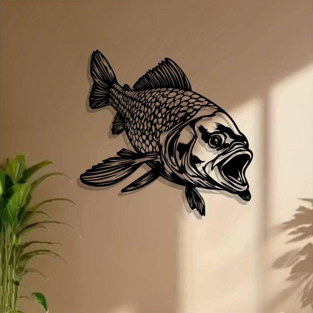 One Piece Fish Metal Wall Art Fish Statue Mural Weather Resistant Garden Decor Patio Fence Sculpture Christmas New Year Gift